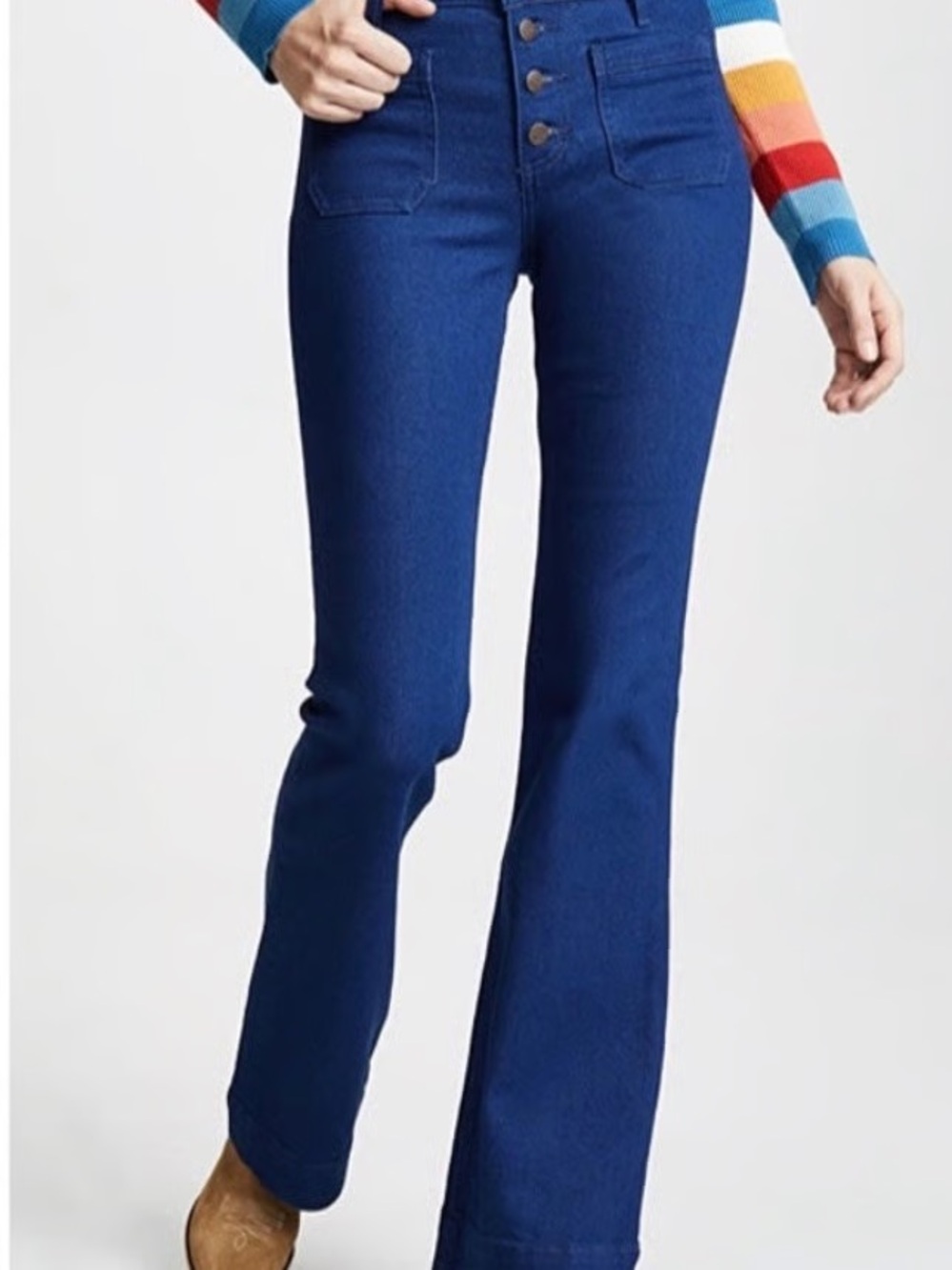 Wrangler x Free People High-Rise Button-Front Flare Jeans - Blue